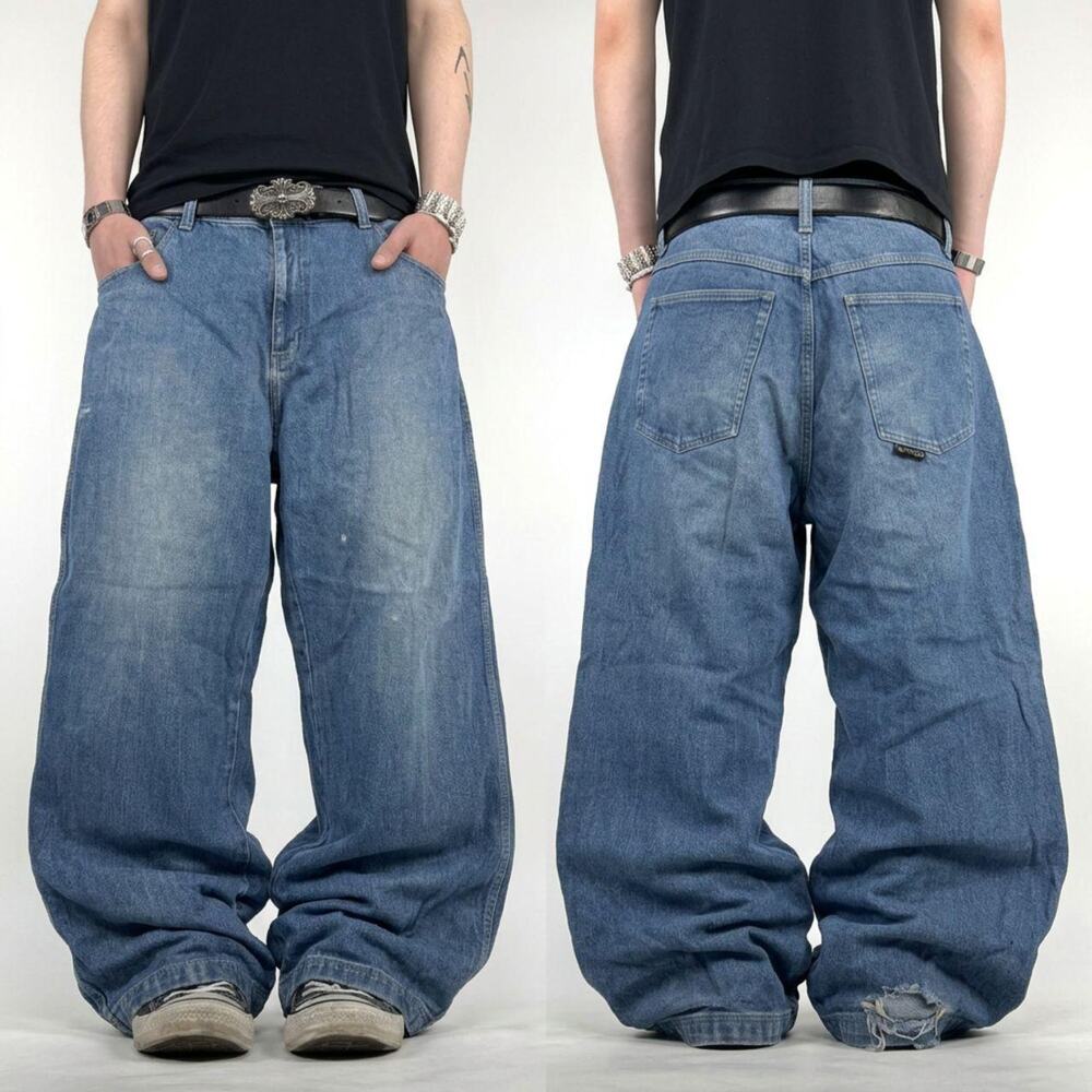 Vintage fubu y2k grunge baggy wide leg faded stonewash archive jeans